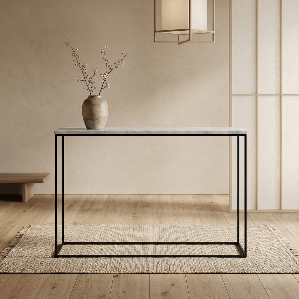 Détail marbre blanc naturel — Console japandi Métal | Maison Japandi