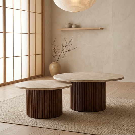 Détail travertin naturel — Table japandi Duo | Maison Japandi