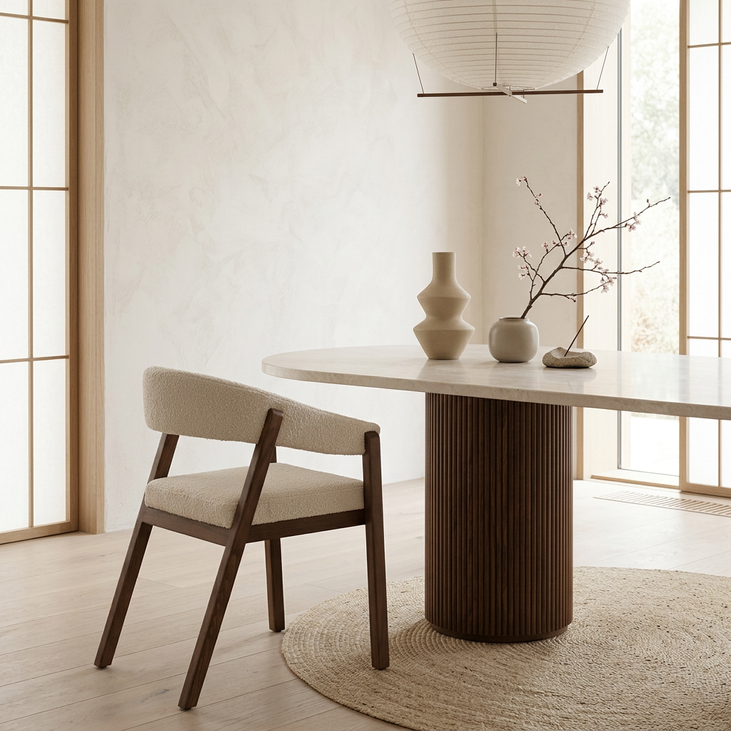 Plateau travertin — table à manger japandi Aki artisanal | Maison Japandi