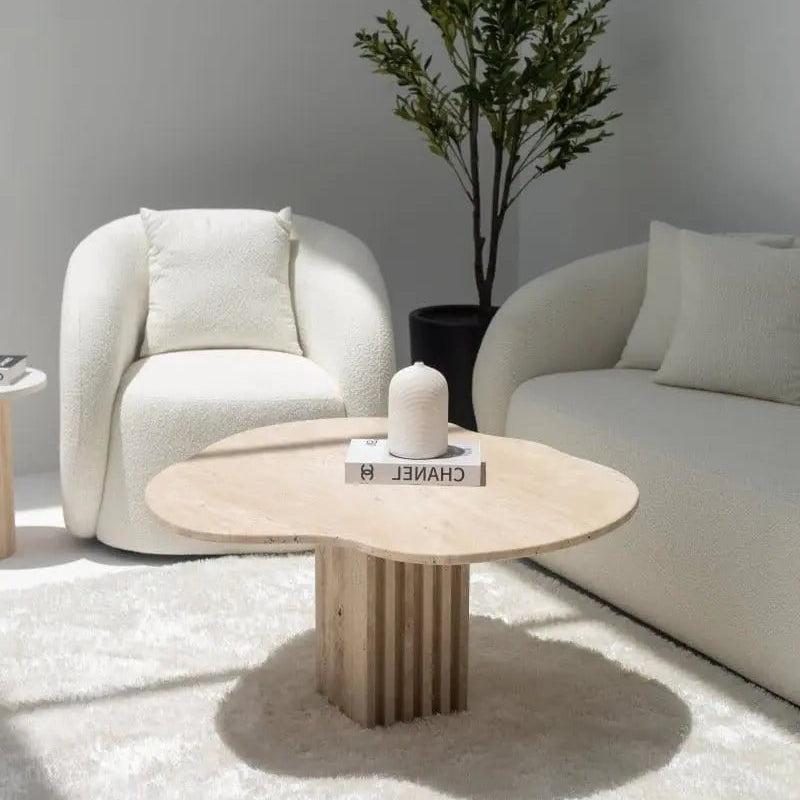 Table Basse Japandi Tane en Travertin – Design organique et pied rainuré