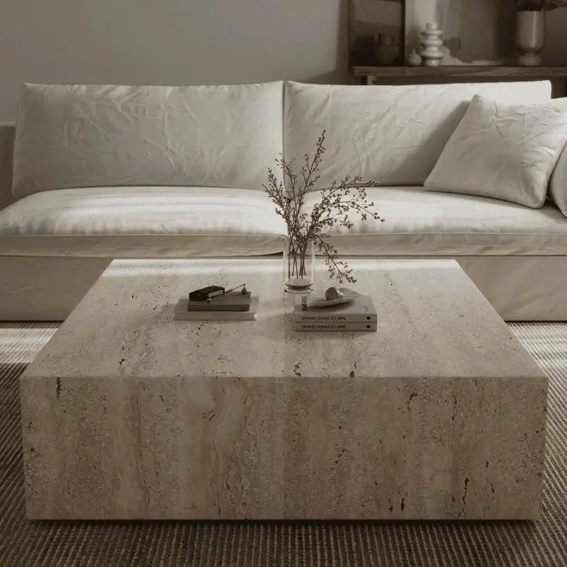 Table Basse Cubique Japandi Travertin Yami – Design Minimaliste