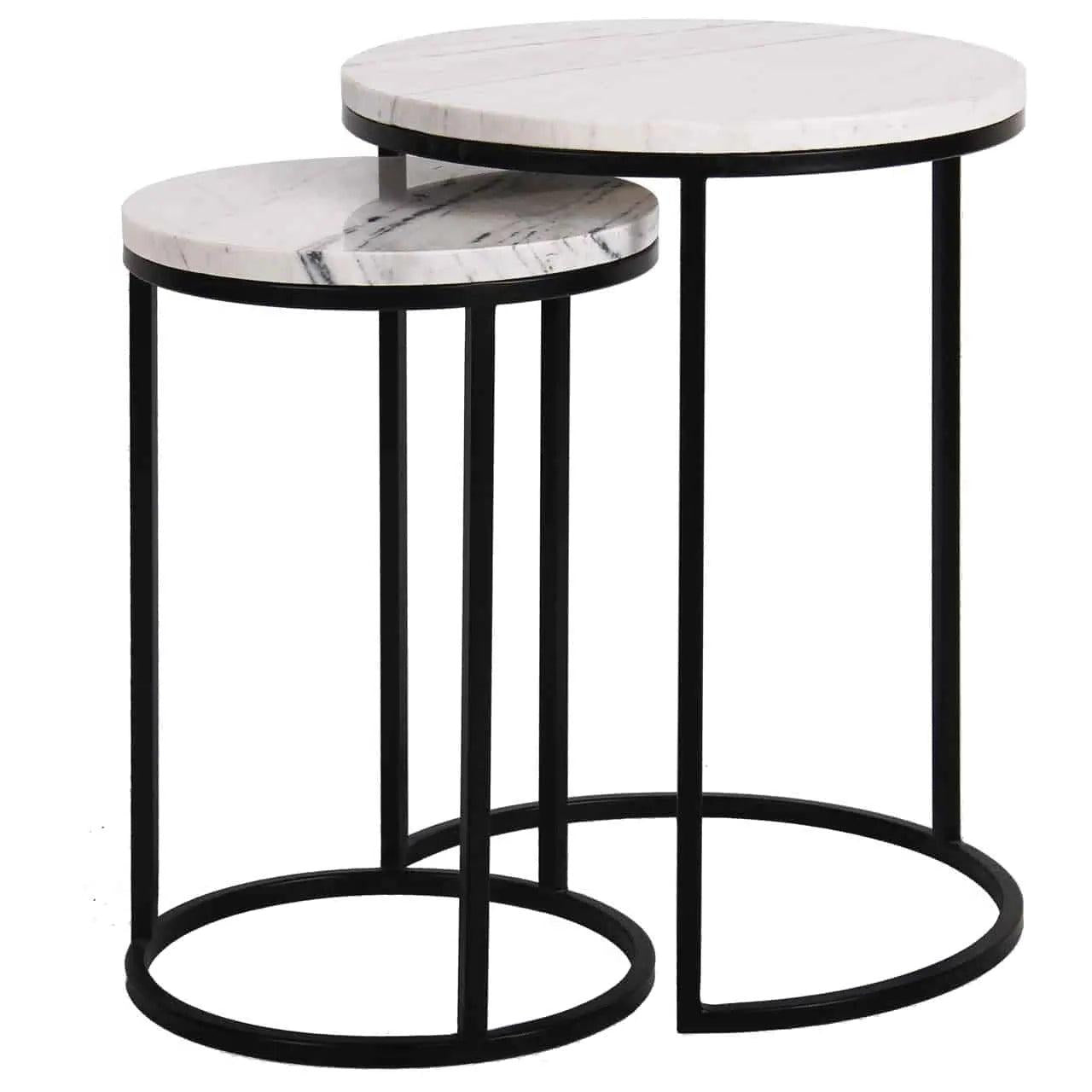 Japandi – Tables d’Appoint Gigognes en Marbre Blanc et Métal Shimo | Design Élégant et Chic