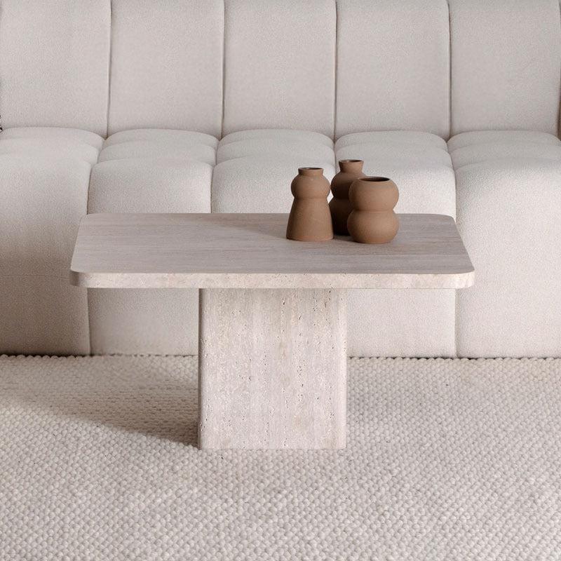 Table Basse Carrée Japandi Travertin Muji – Design Minimaliste et Élégant