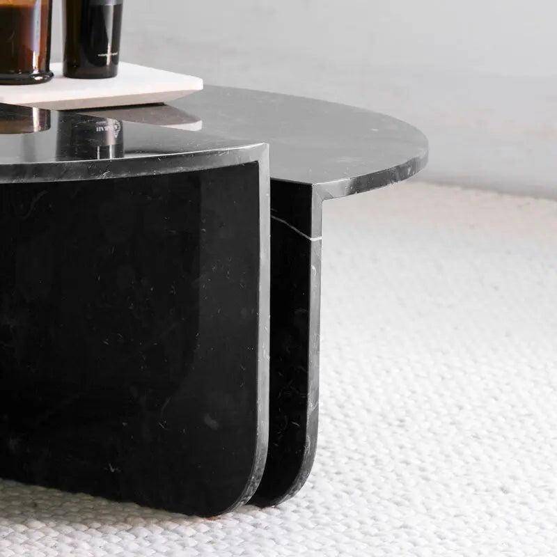 Table basse gigogne Japandi Marbre noir Kage – Style Contemporain