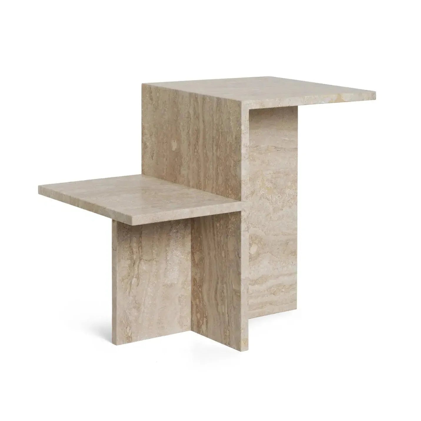 Japandi – Table d’appoint Ibuki en Travertin – Design en Z moderne et minimaliste
