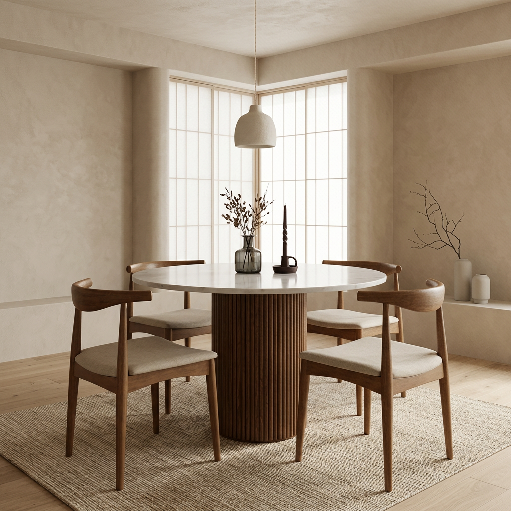 Table à manger japandi Bois en marbre blanc — Maison Japandi