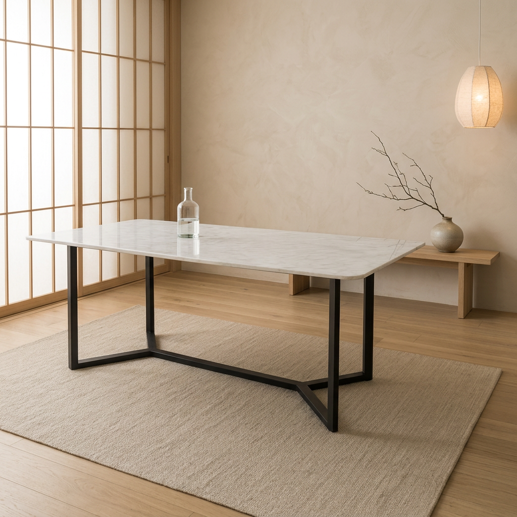 Table à manger japandi Gren en marbre blanc — Maison Japandi