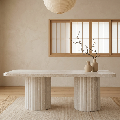 Table basse japandi Tai en travertin — Maison Japandi