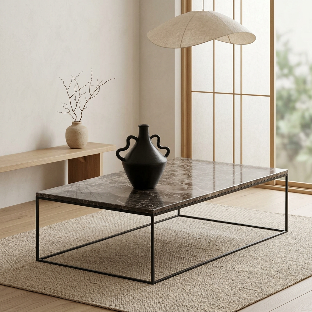 Plateau marbre — table basse japandi Wabisabi artisanal | Maison Japandi
