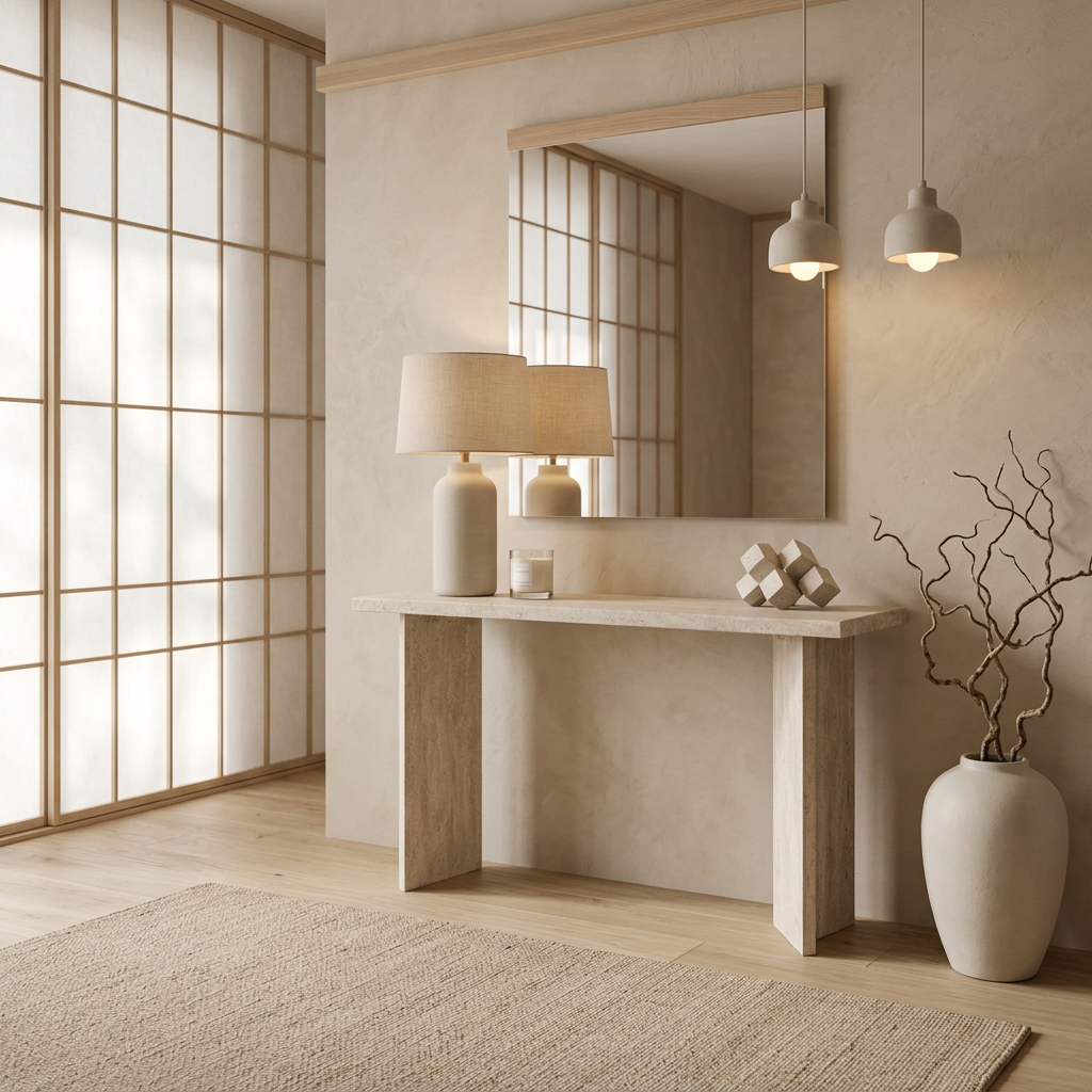 Console japandi Stilla en travertin — Maison Japandi