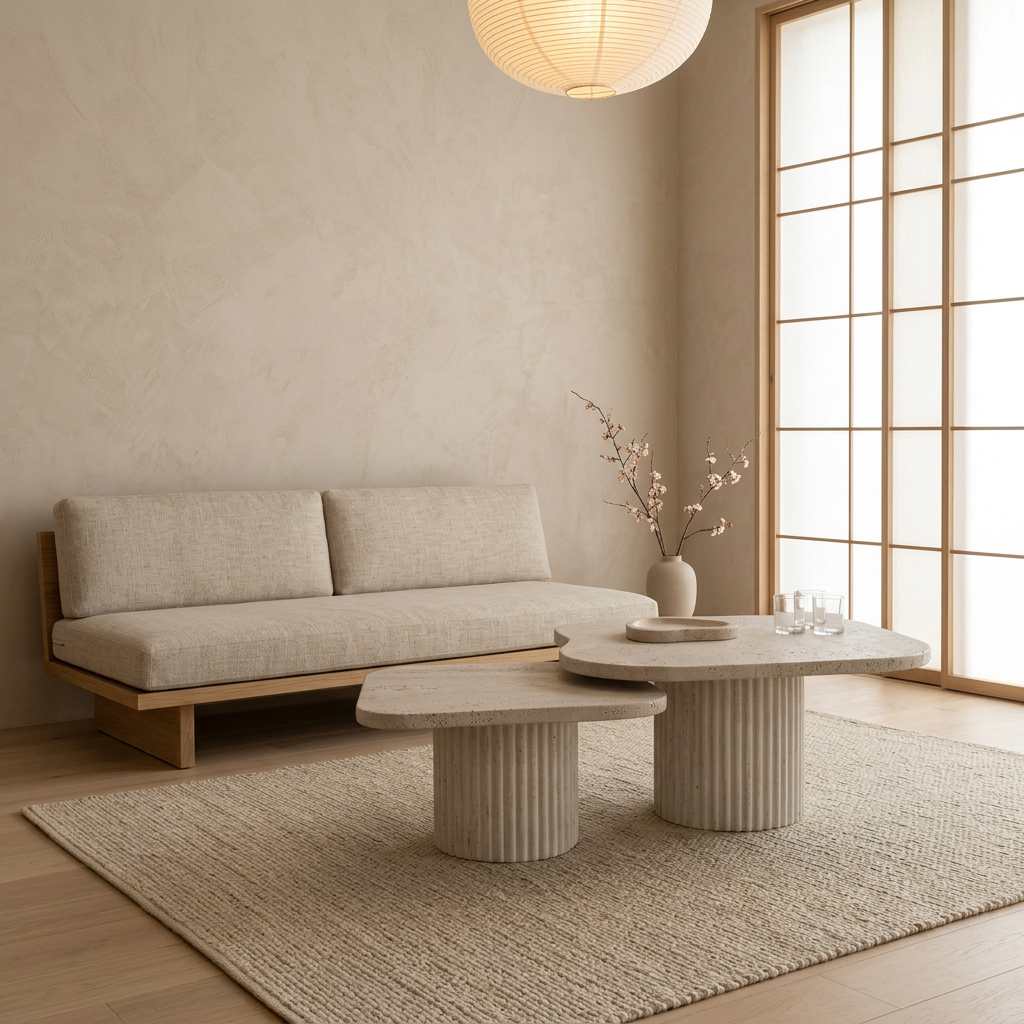 Plateau travertin — table japandi Tables artisanal | Maison Japandi
