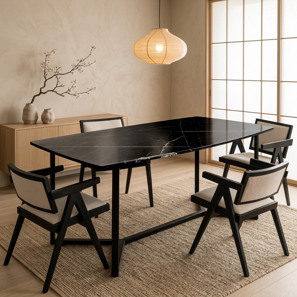 Détail marbre noir naturel — Table à manger japandi Sund | Maison Japandi