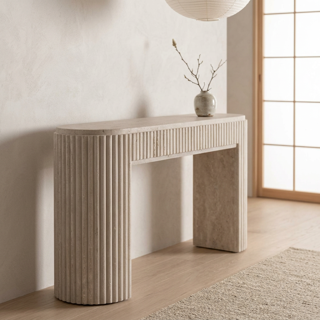 Console japandi Strié dans un intérieur japandi — Travertin | Maison Japandi