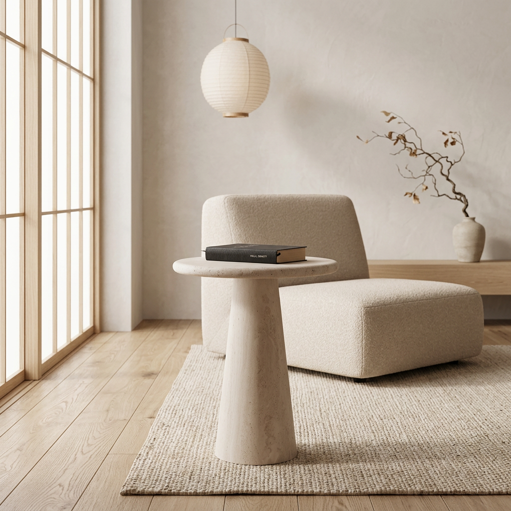 Détail travertin naturel — Table japandi | Maison Japandi