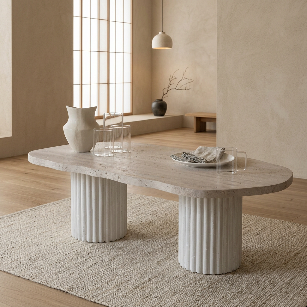 Détail travertin naturel — Table basse japandi Hagi | Maison Japandi