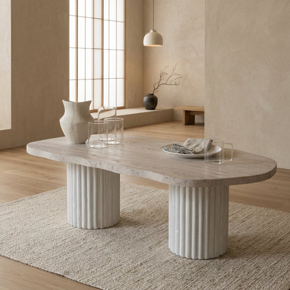 Détail travertin naturel — Table basse japandi Hagi | Maison Japandi