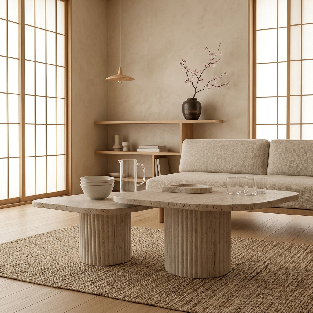 Table japandi Tables en travertin — Maison Japandi