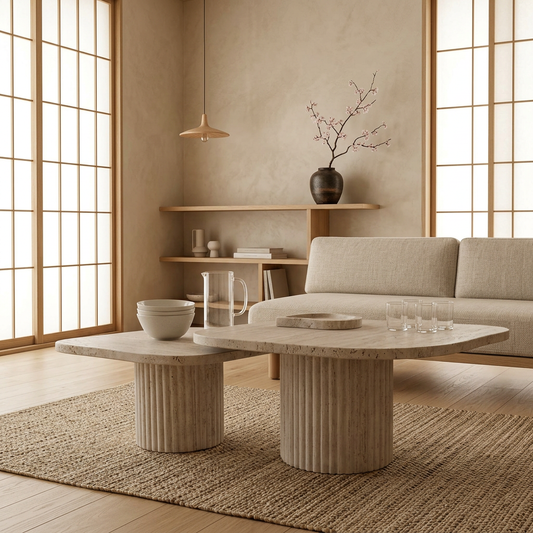 Table japandi Tables en travertin — Maison Japandi