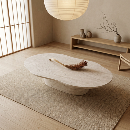 Détail travertin naturel — Table basse japandi Kaze | Maison Japandi
