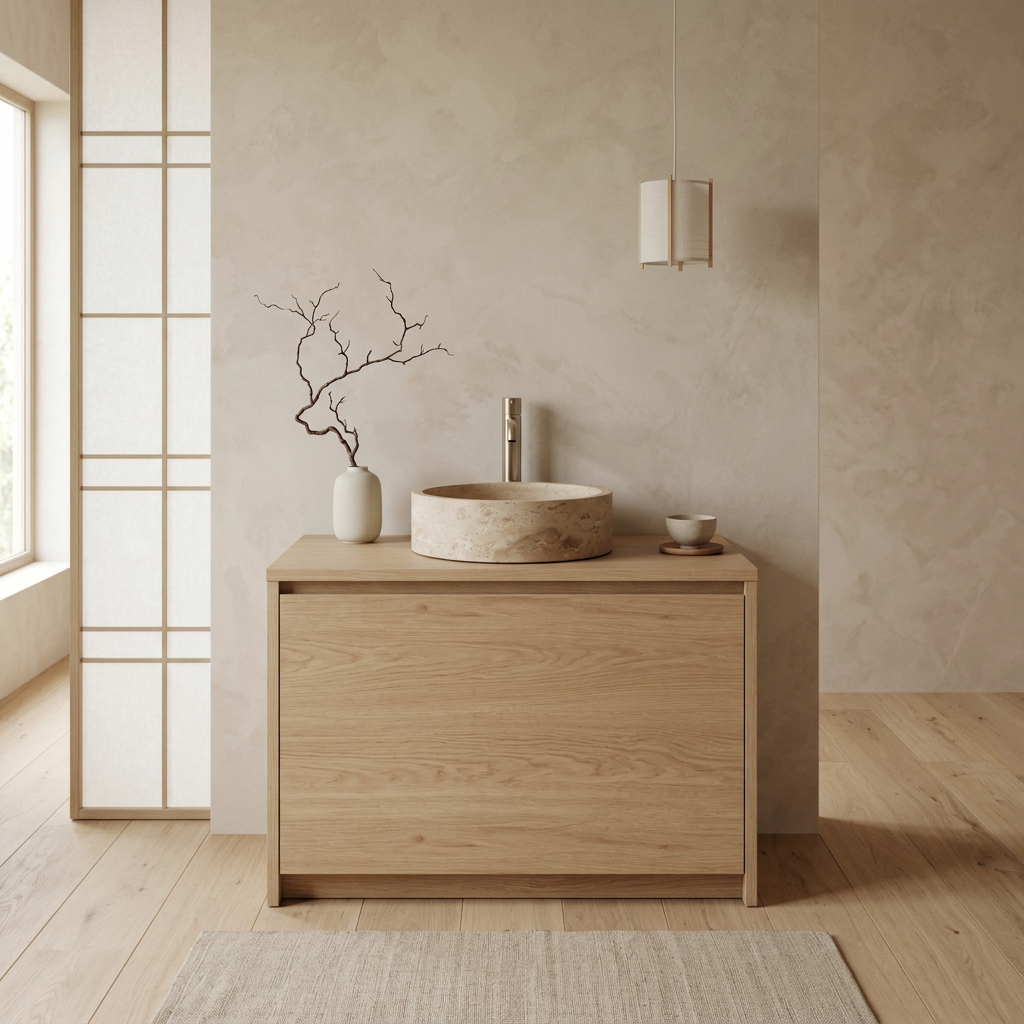 Vasque japandi en travertin — Maison Japandi