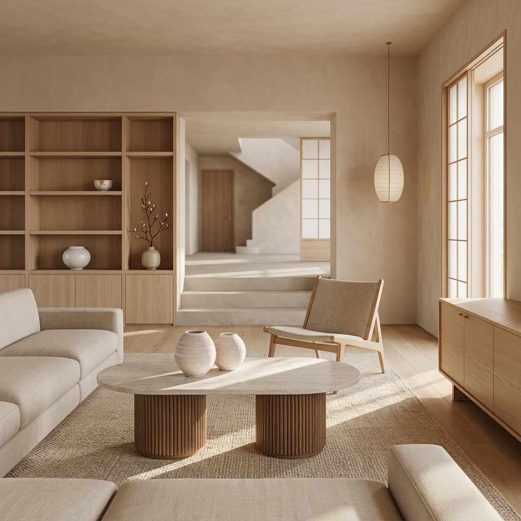 Table basse japandi Bois en travertin — Maison Japandi