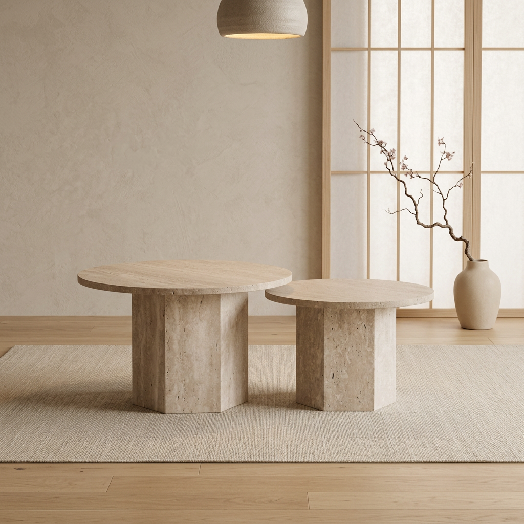Table japandi Duo dans un intérieur japandi — Travertin | Maison Japandi
