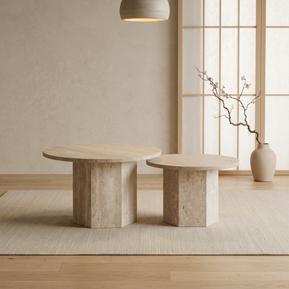 Table japandi Duo dans un intérieur japandi — Travertin | Maison Japandi