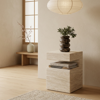 Détail travertin naturel — Table japandi | Maison Japandi