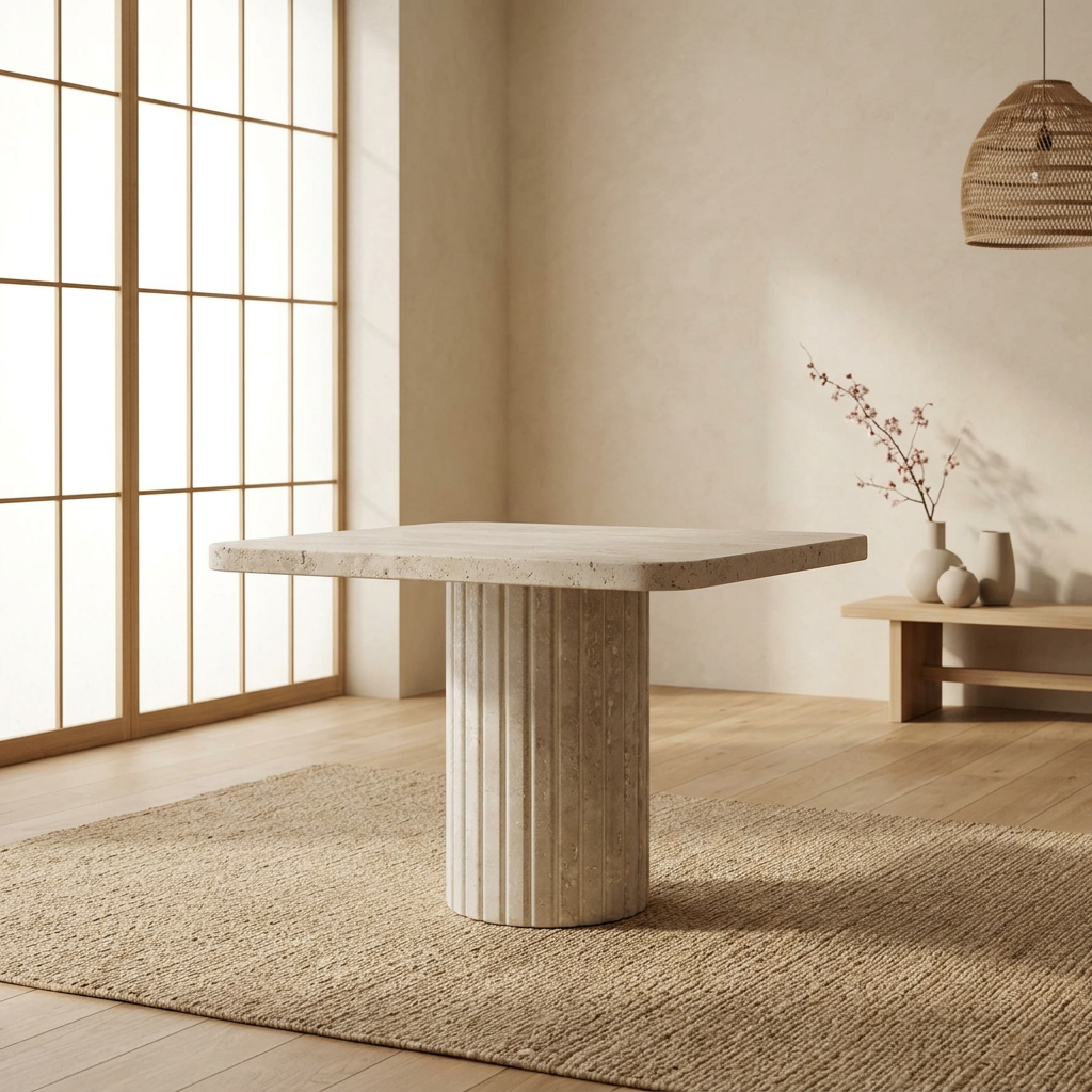 Table basse japandi Tai dans un intérieur japandi — Travertin | Maison Japandi
