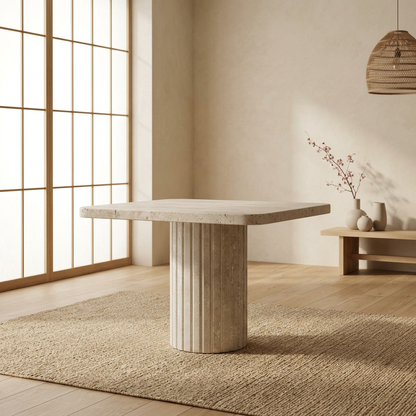Table basse japandi Tai dans un intérieur japandi — Travertin | Maison Japandi