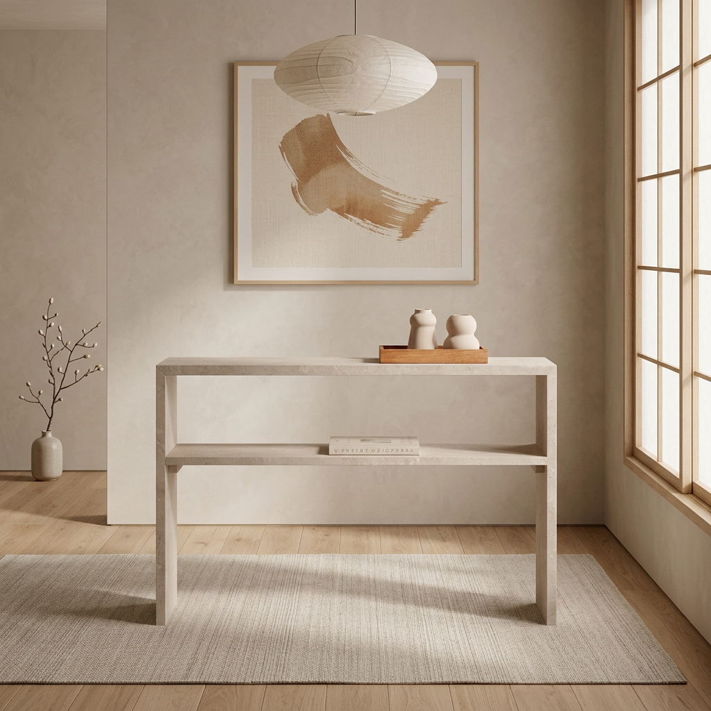 Plateau travertin — console japandi Nao artisanal | Maison Japandi