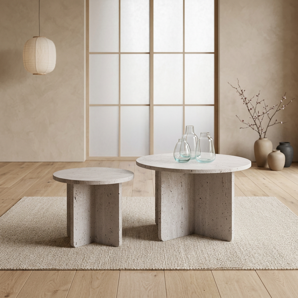 Table japandi Tables en travertin — Maison Japandi