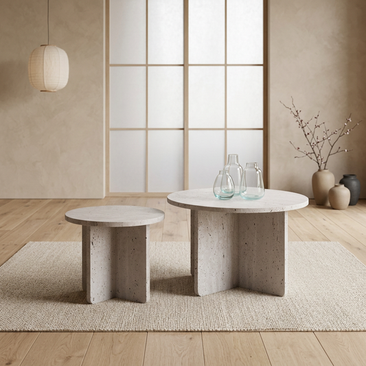 Table japandi Tables en travertin — Maison Japandi