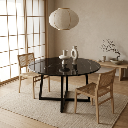 Table à manger japandi Toki en marbre noir — Maison Japandi