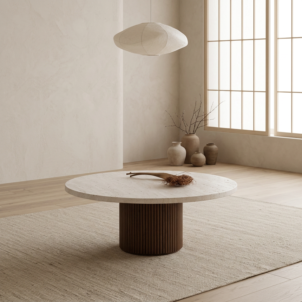 Table basse japandi Bois dans un intérieur japandi — Travertin | Maison Japandi