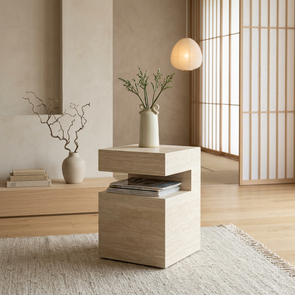 Table japandi dans un intérieur japandi — Travertin | Maison Japandi