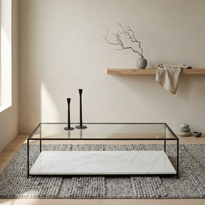 Table basse japandi Shio en marbre blanc — Maison Japandi