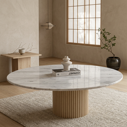 Table basse japandi Koto dans un intérieur japandi — Marbre blanc | Maison Japandi