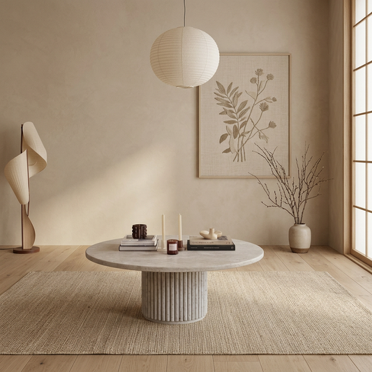 Table basse japandi Maru en travertin — Maison Japandi