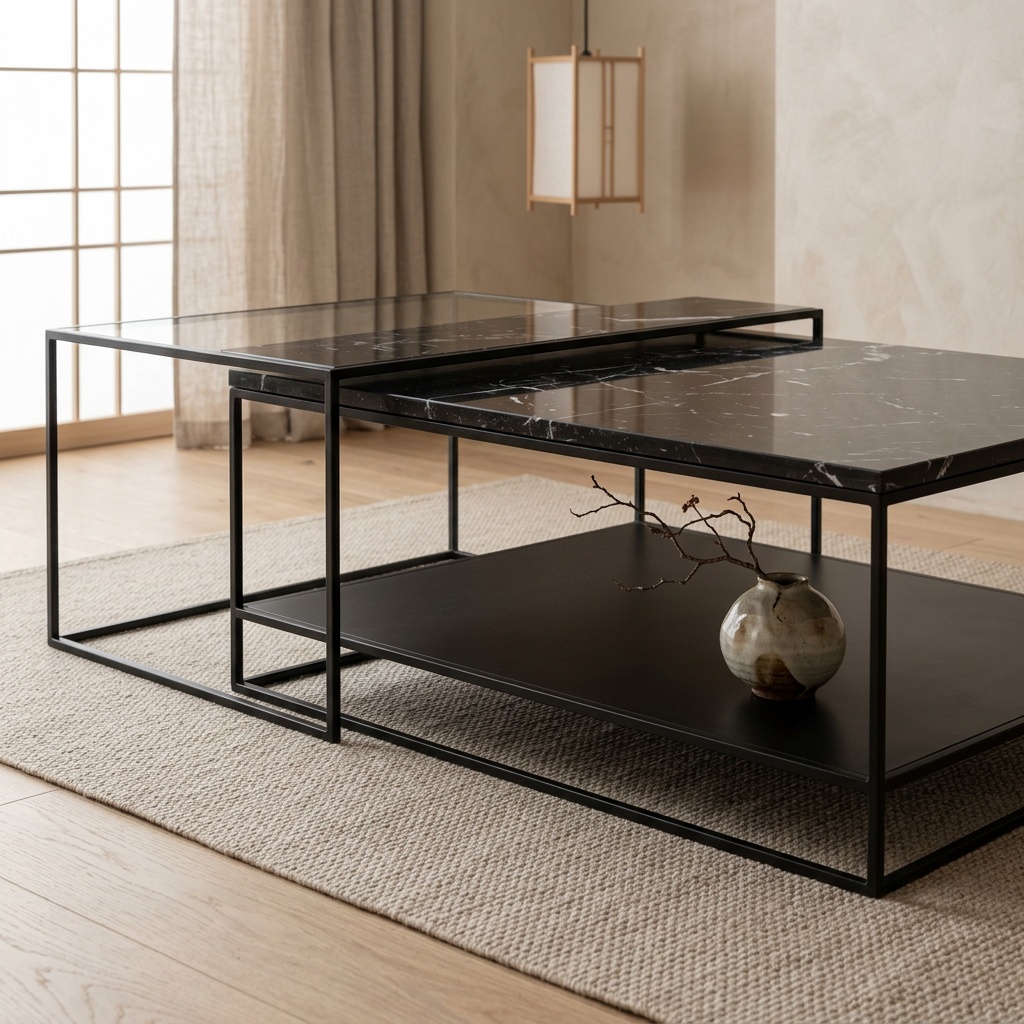 Table japandi Tables dans un intérieur japandi — Marbre noir | Maison Japandi