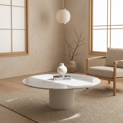 Plateau marbre blanc — table basse japandi Koto artisanal | Maison Japandi