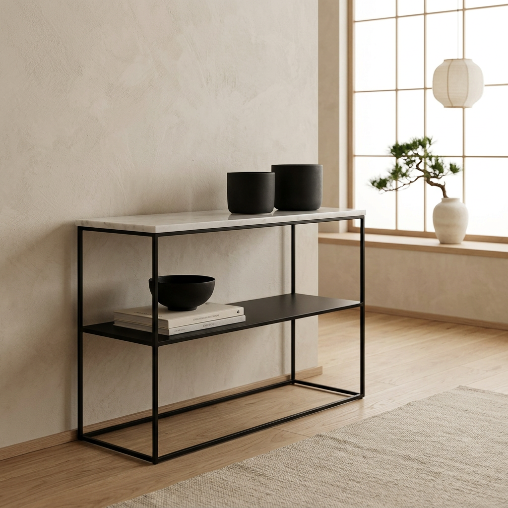 Détail marbre blanc naturel — Console japandi Métal | Maison Japandi