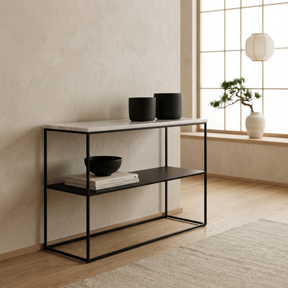 Détail marbre blanc naturel — Console japandi Métal | Maison Japandi