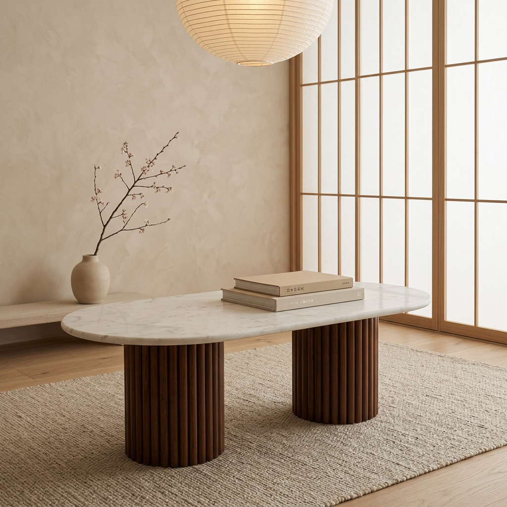 Table basse japandi Ren en marbre blanc — Maison Japandi