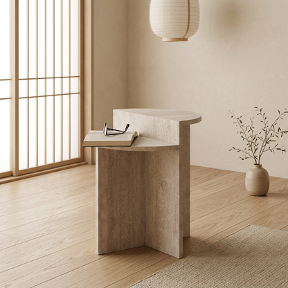 Détail travertin naturel — Table japandi | Maison Japandi