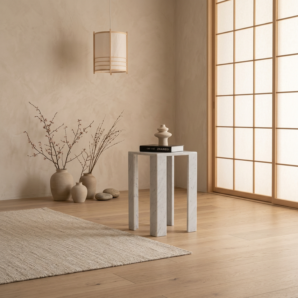 Détail marbre naturel — Table japandi | Maison Japandi