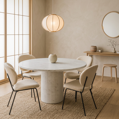 Table à manger japandi Niji en marbre blanc — Maison Japandi