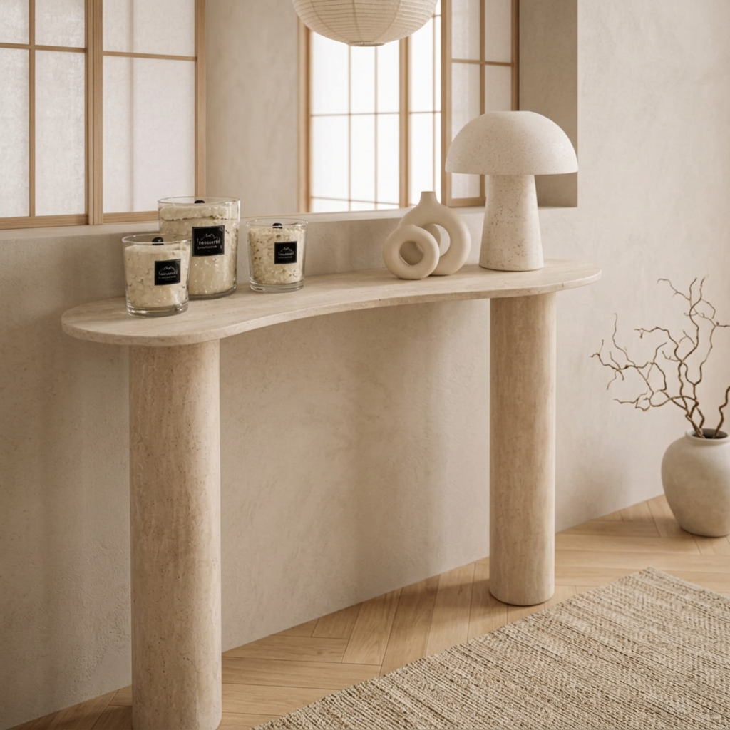 Console japandi en travertin — Maison Japandi