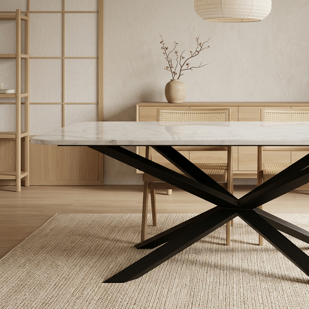 Plateau marbre blanc — table à manger japandi Takane artisanal | Maison Japandi