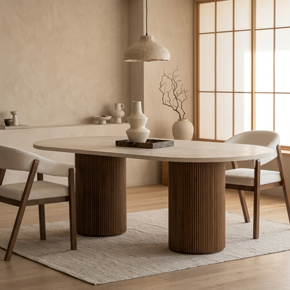 Table à manger japandi Aki dans un intérieur japandi — Travertin | Maison Japandi